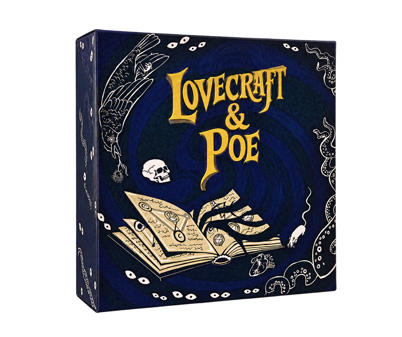 Lovecraft and Poe box render with dark blue cover and gold title